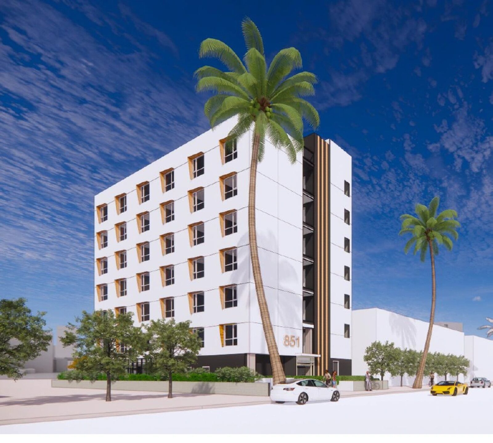 Rendering of a seven-story apartment building, Los Angeles