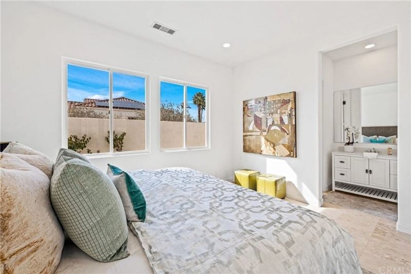 Bright bedroom with mountain views
