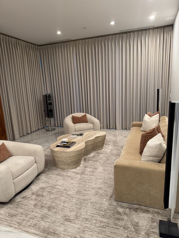 Media lounge with drapery